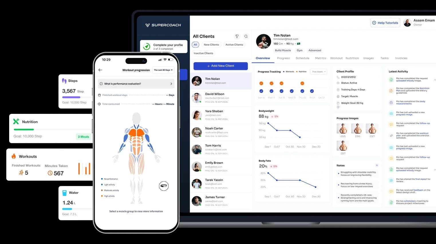 SuperCoach client profile dashboard on tablet and mobile app