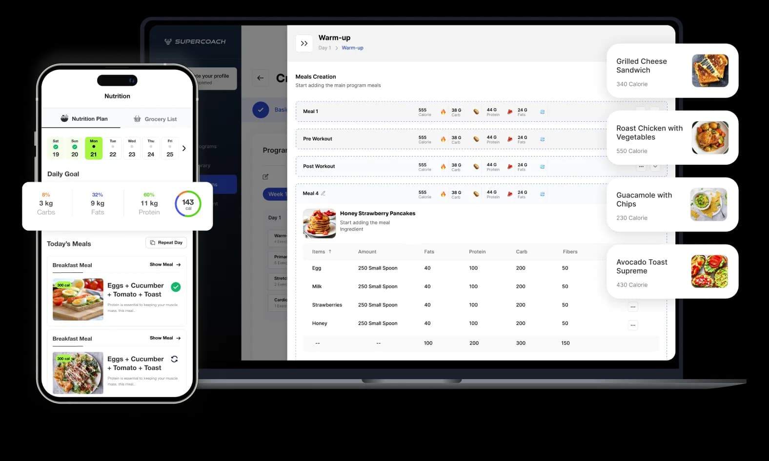 SuperCoach nutrition dashboard and mobile app